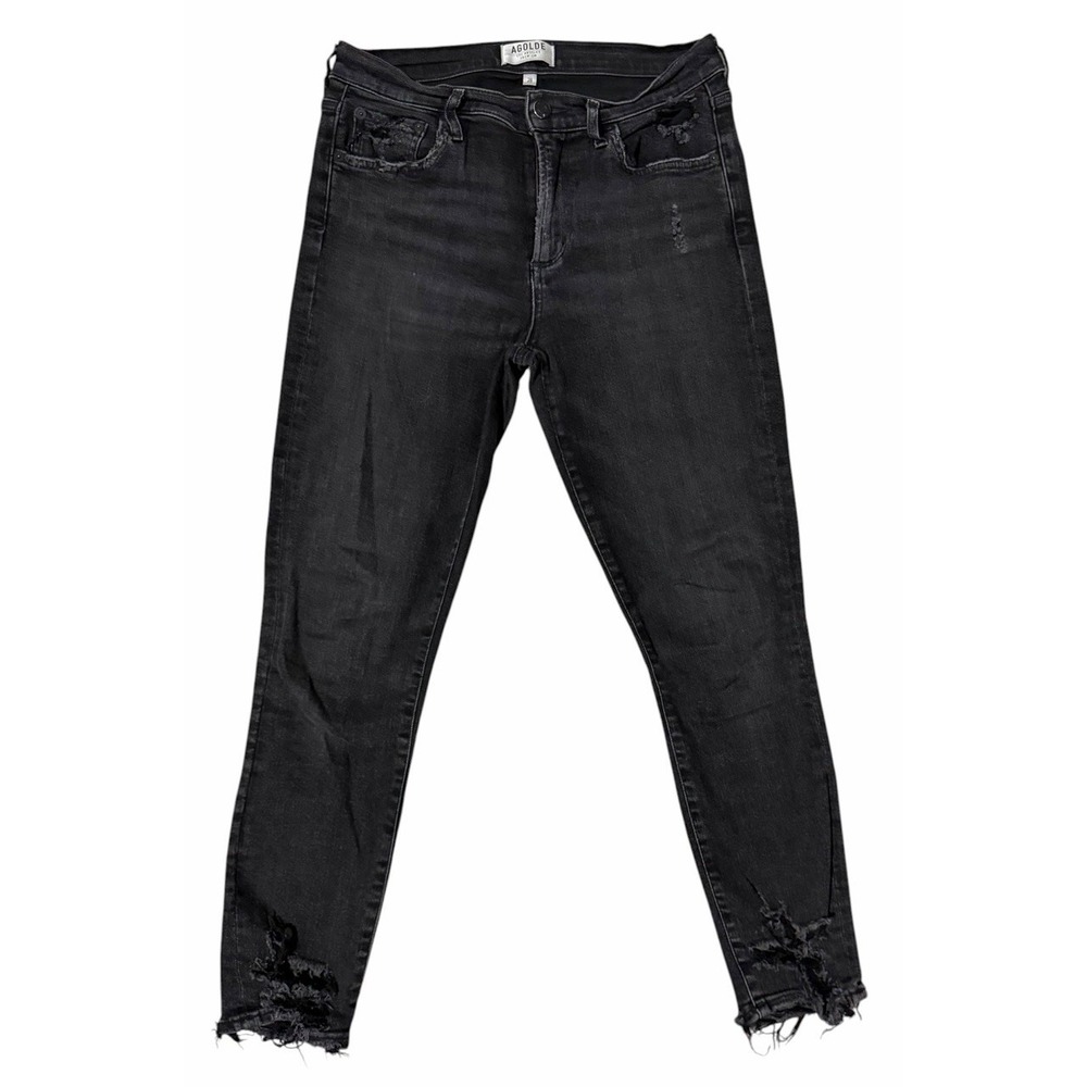 AGOLDE Sophie High Rise Skinny Crop Black Denim Distressed Jeans Women's Size 28